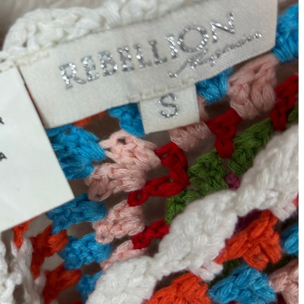 Rebellion Again Top Womens Multicolor Festival Crochet Tank Size S - Picture 4 of 8